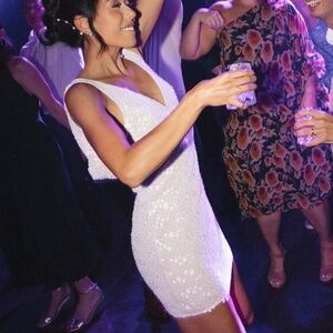 MESHKI Louanne Daisy Beaded Mini Dress XS